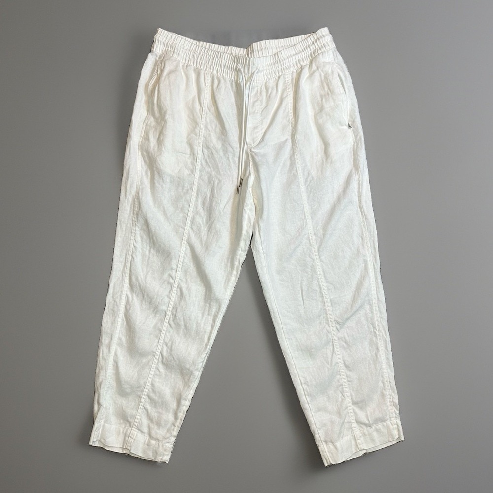 Athleta Retreat High Rise Linen Ankle Pants LARGE PETITE Tapered Wide Leg